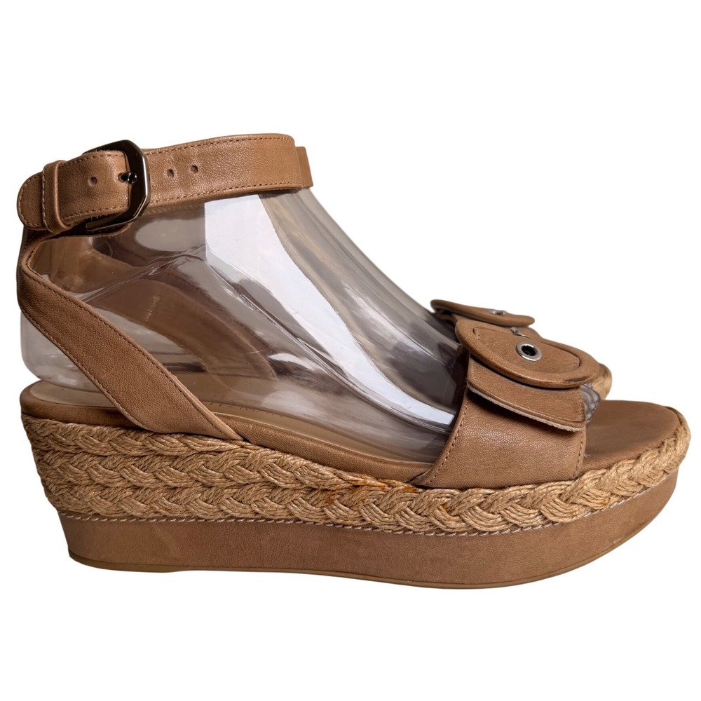 Stuart Weitzman Leather Espadrille Wedge Sandals Tan Ankle Strap Spain 7.5 - Picture 4 of 14